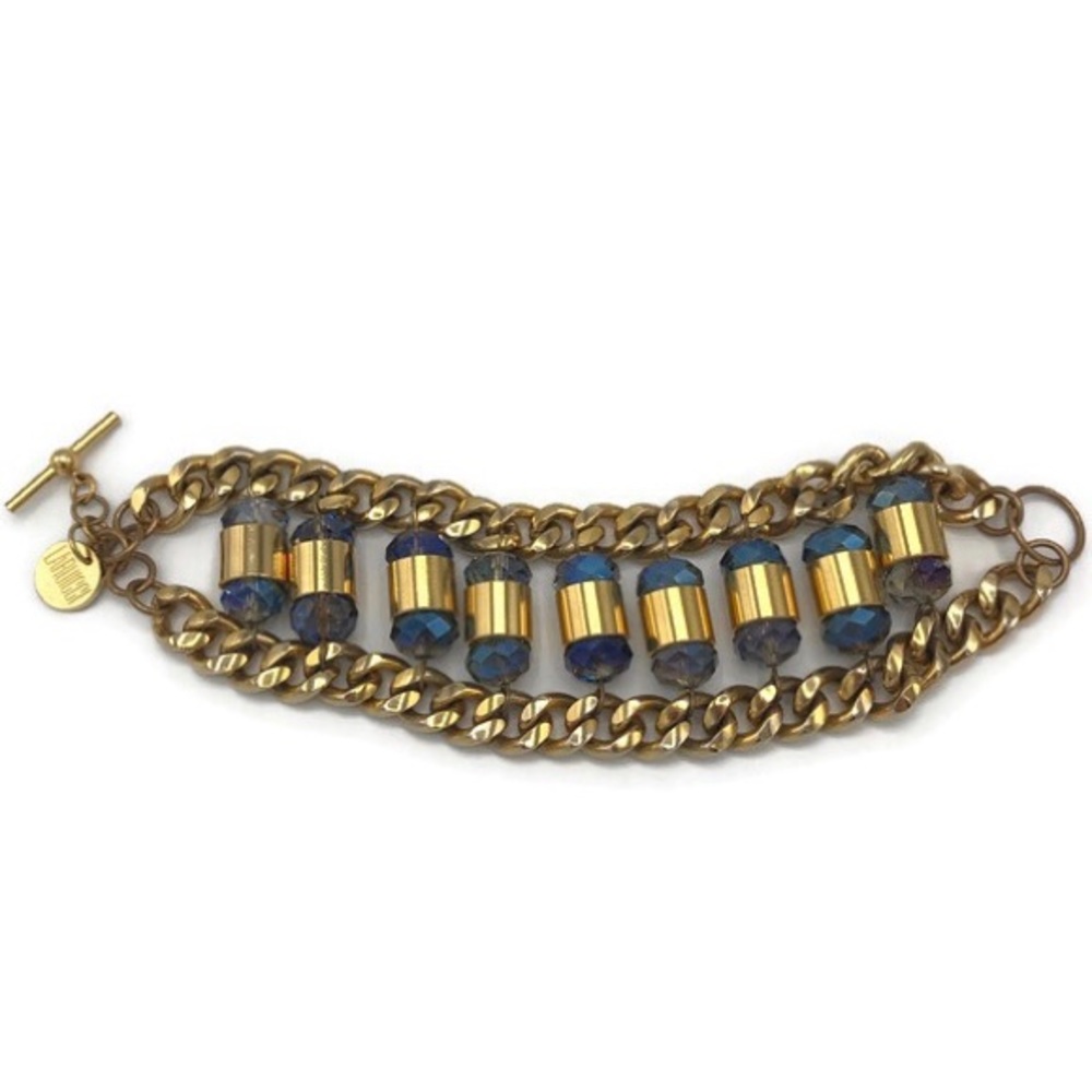 Laruicci Blue Crystal Link Gold Toggle Bracelet